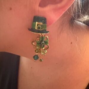 Rare!! Lunch at the Ritz LATR Leprechaun Loop Earrings with Gold Accents
